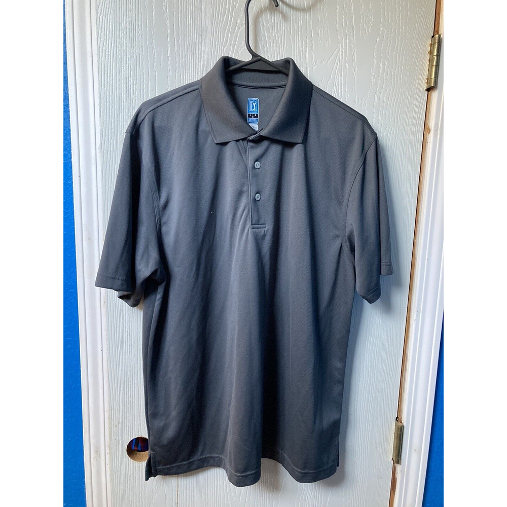 PGA Tour Polo Shirt Men's Large Short Sleeve Airflux Black No Embroidery